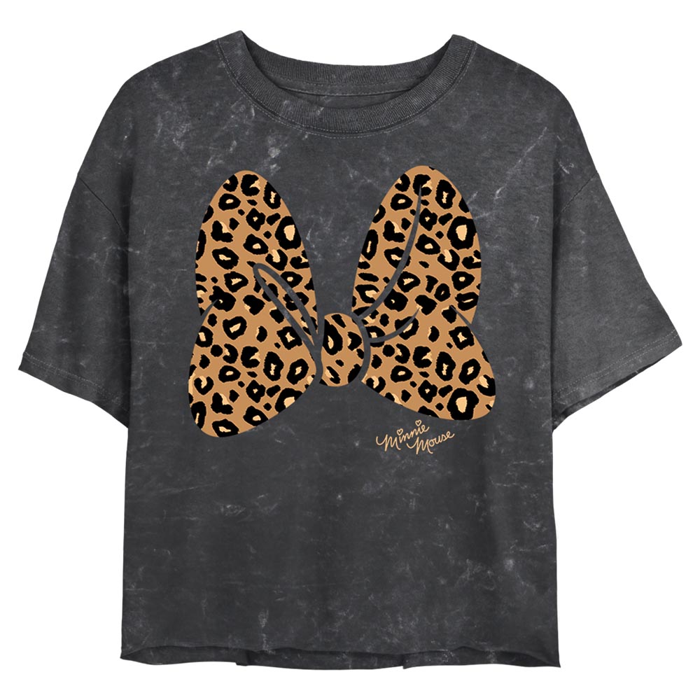 Disney Cheetah Print Minnie Mouse Bow Mineral Wash Juniors Crop Top Shirt