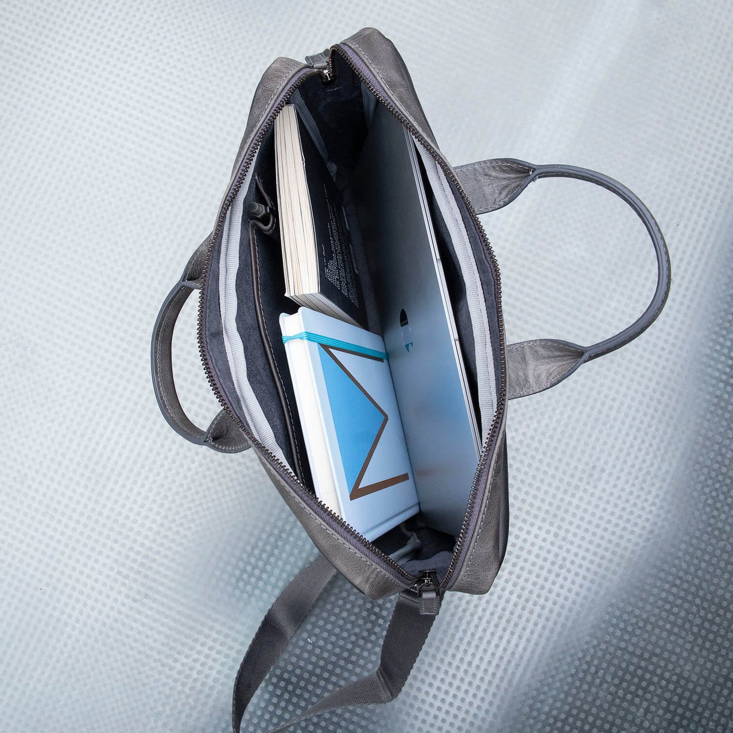 Classic Leather Laptop Bag - Grey - Hollywood