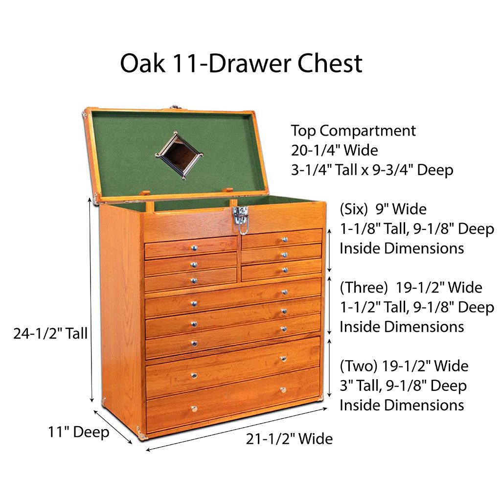 Dark Oak 11-Drawer Classic American Style Top Chest GI-T22-D, Gerstner International