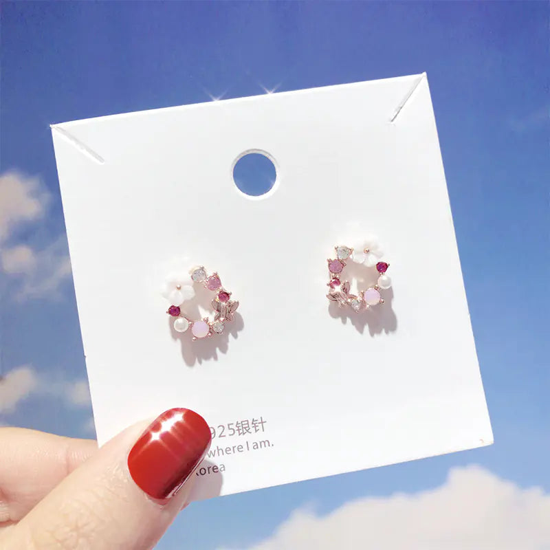 Petal Earrings, Pearl Studs, Colorful Drop Earrings