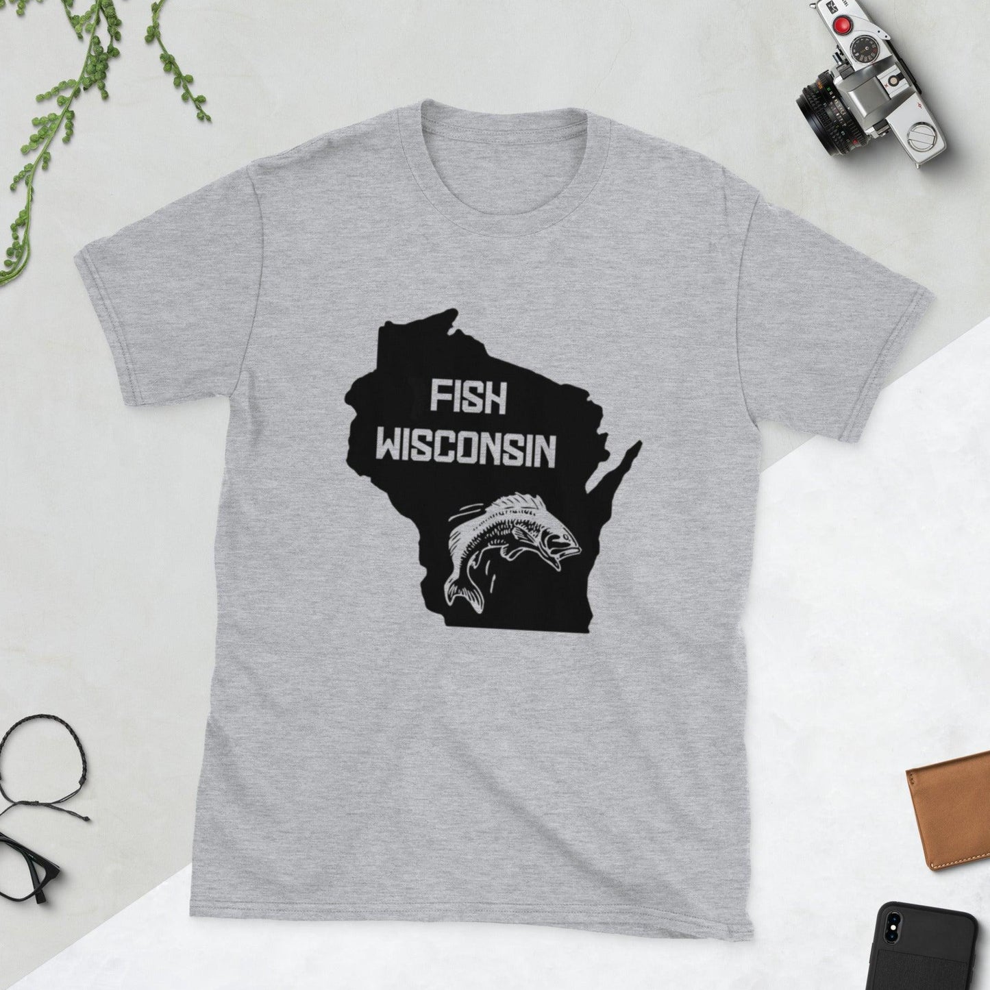 Fish Wisconsin Short-Sleeve Unisex T-Shirt / WI Fishing Tee - Lizard Vigilante