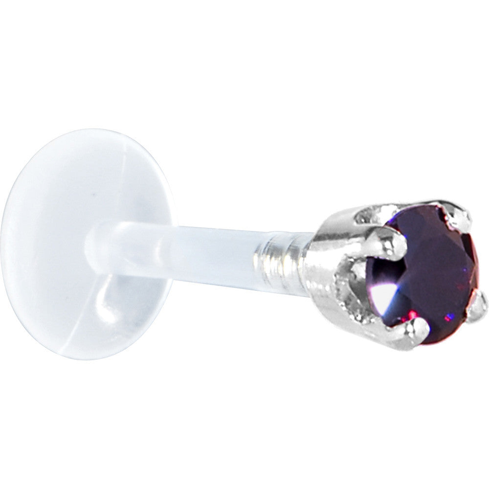 16G 5/16 Solid 14K White Gold 3mm Amethyst Cubic Zirconia Bioplast Tragus Earring Stud