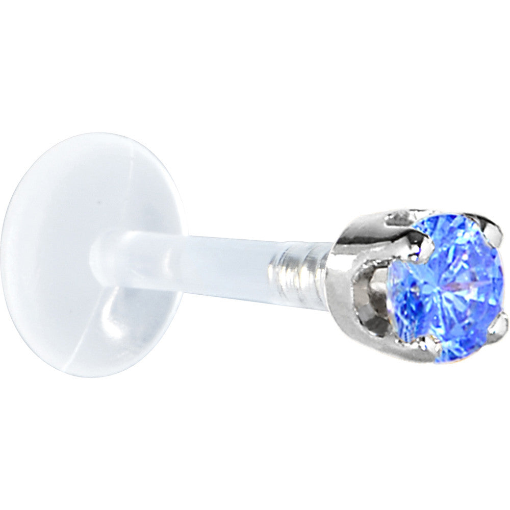 16G 5/16 Solid 14K White Gold 3mm Arctic Blue Cubic Zirconia Bioplast Tragus Earring Stud