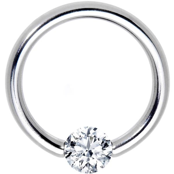 16G 7/16 Solid 14k White Gold 3mm Clear Cubic Zirconia Tension Captive Ring