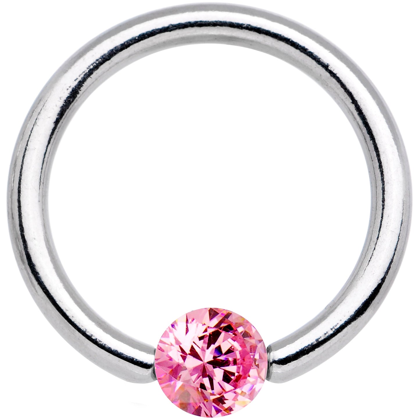 14G 1/2 Solid 14k White Gold 4mm Pink Cubic Zirconia Tension Captive Ring