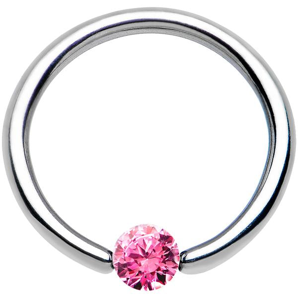 16G 7/16 Solid 14k White Gold 3mm Pink Cubic Zirconia Tension Captive Ring