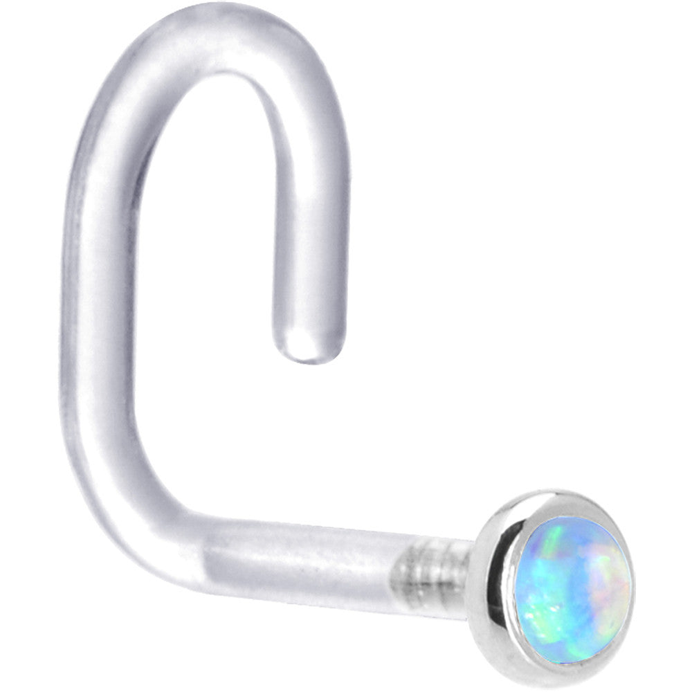 18G 1/4 White Gold 2mm Light Blue Synthetic Opal Bioplast Nose Ring