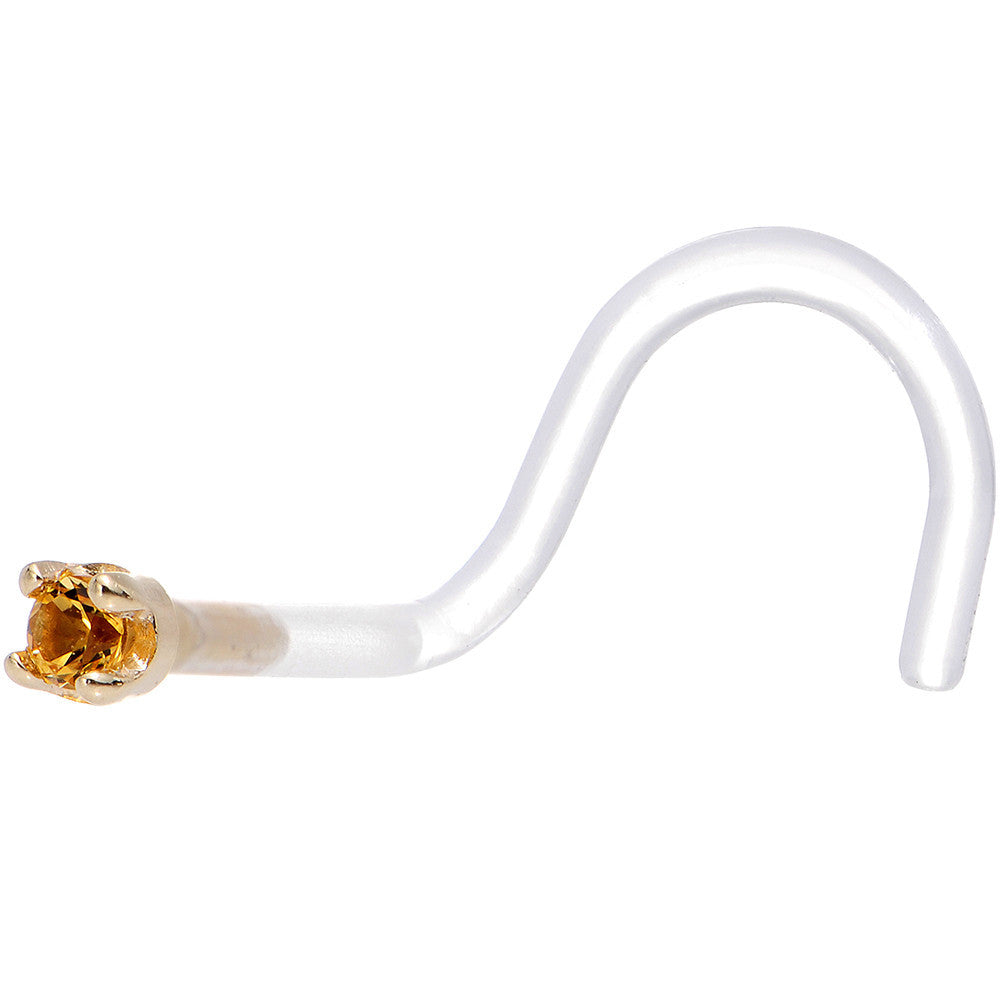 18G 1/4 Yellow Gold 1.5mm Genuine Citrine Bioplast Nose Ring