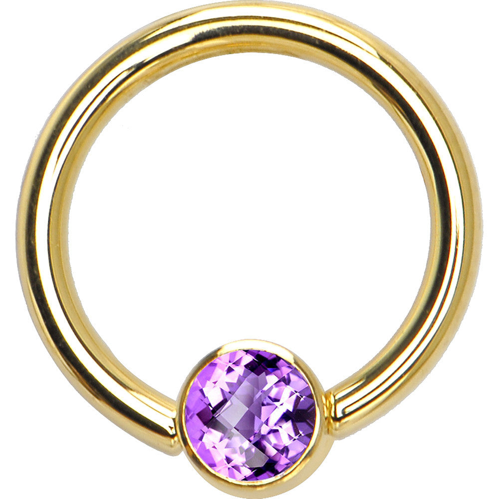 14G 3/8 Solid 14K Gold Purple CZ Gem BCR Captive Ring