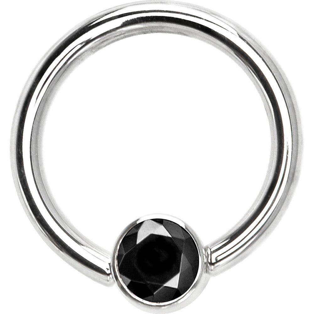 14G 3/8 Solid 14K White Gold Black CZ Gem Captive Ring
