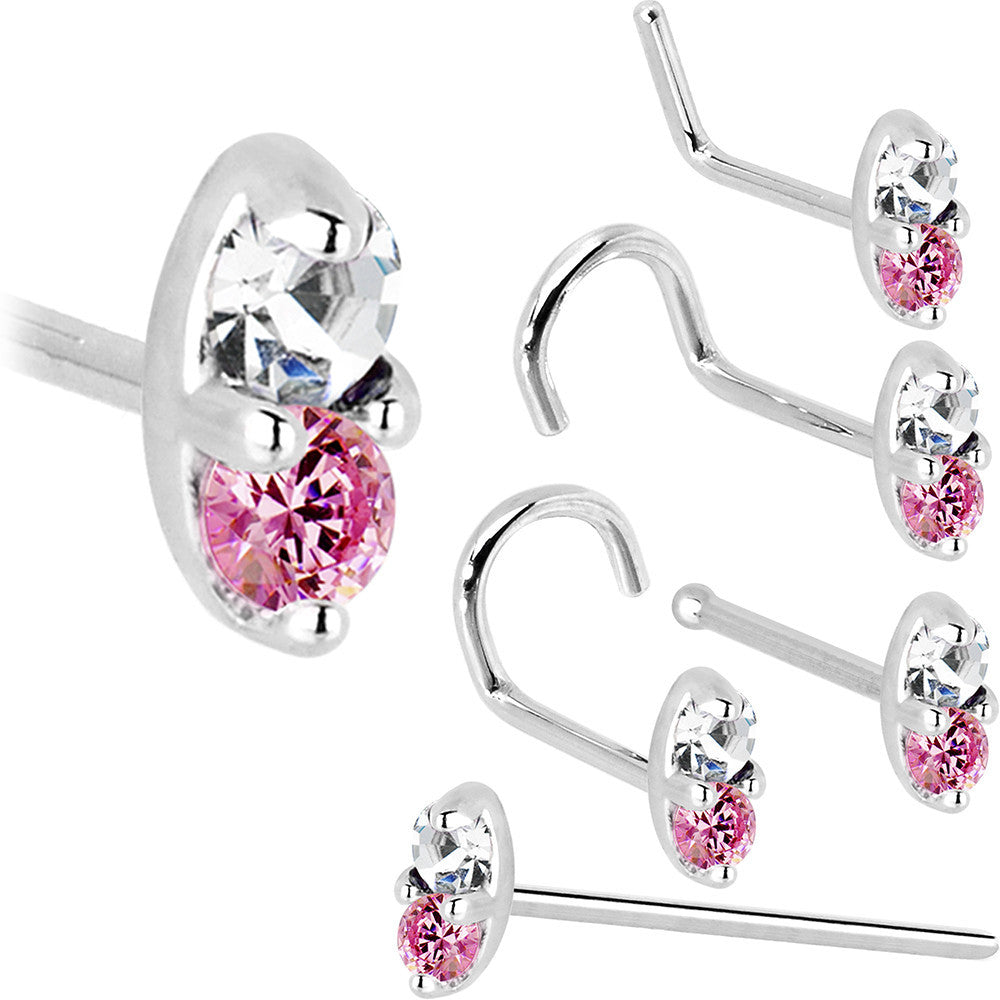 14k White Gold 1.5mm Genuine Pink Sapphire Diamond Marquise Nose Ring