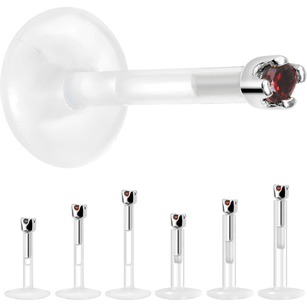 Solid 14K White Gold January 1.5mm CZ Bioplast Push in Labret Monroe