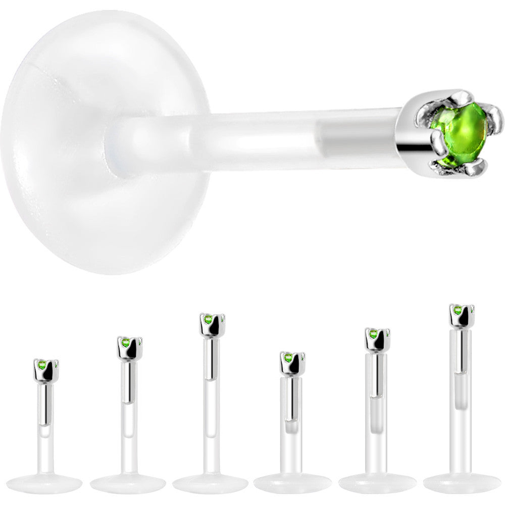 Solid 14K White Gold May 1.5mm CZ Bioplast Push in Labret Monroe