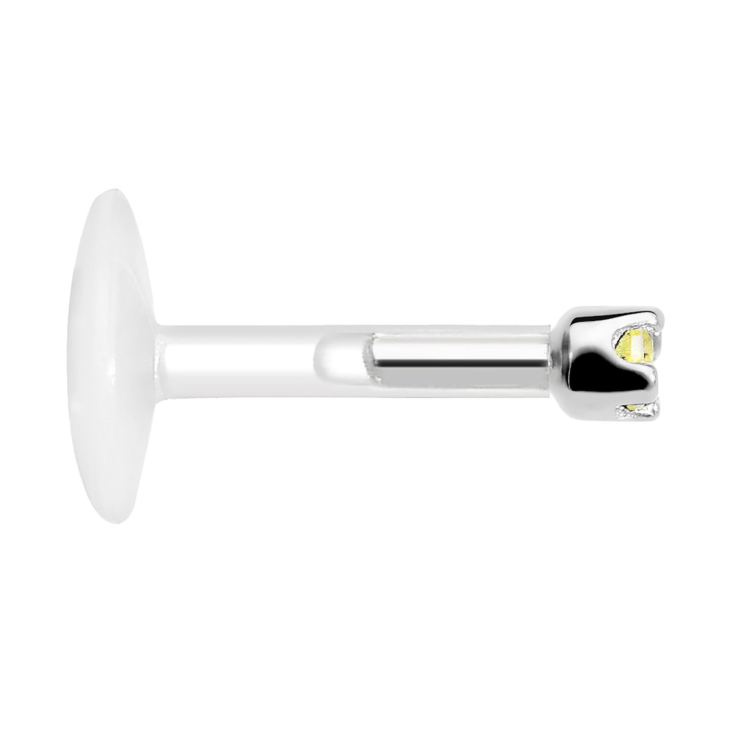 16G 1/4 14K White Gold November 1.5mm CZ Bioplast Push in Cartilage Earring