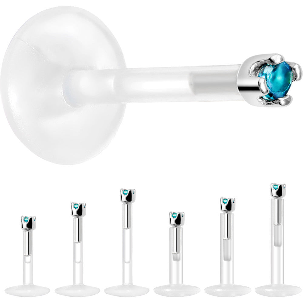 Solid 14K White Gold December 1.5mm CZ Bioplast Push in Labret Monroe