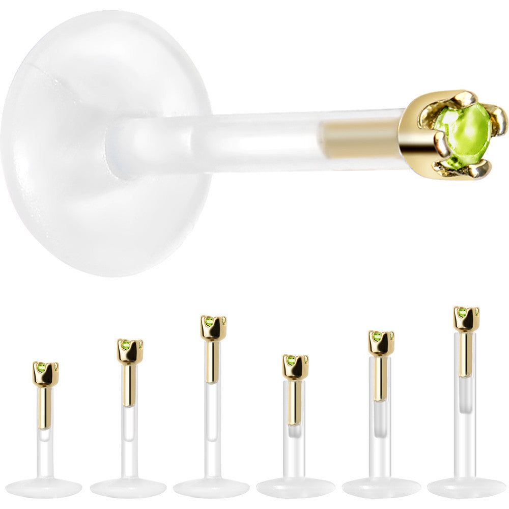 Solid 14K Yellow Gold August 1.5mm CZ Bioplast Push in Labret Monroe