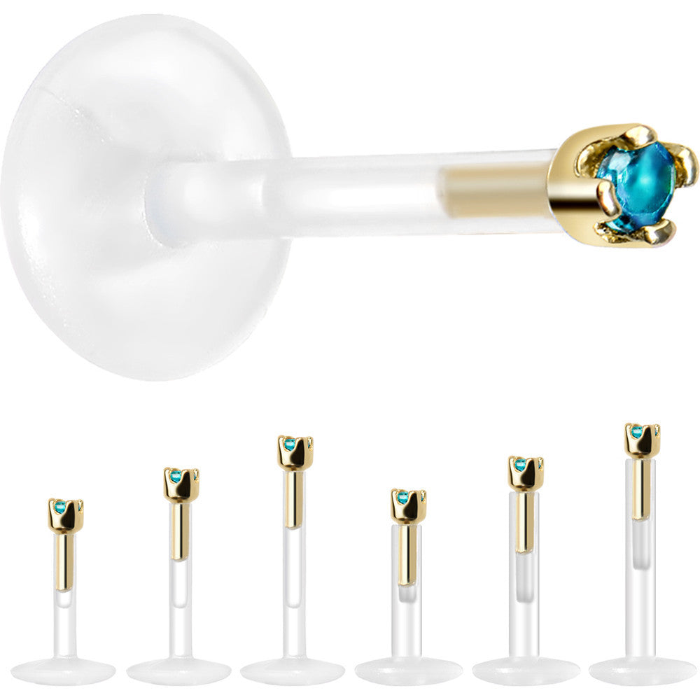 Solid 14K Yellow Gold December 1.5mm CZ Bioplast Push in Labret Monroe