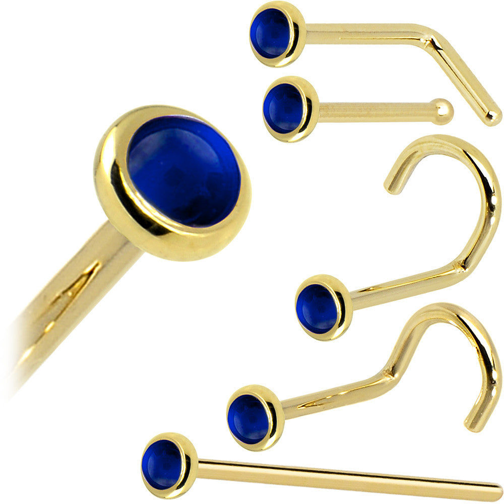 Solid 14K Yellow Gold 2mm Genuine Sapphire Nose Ring