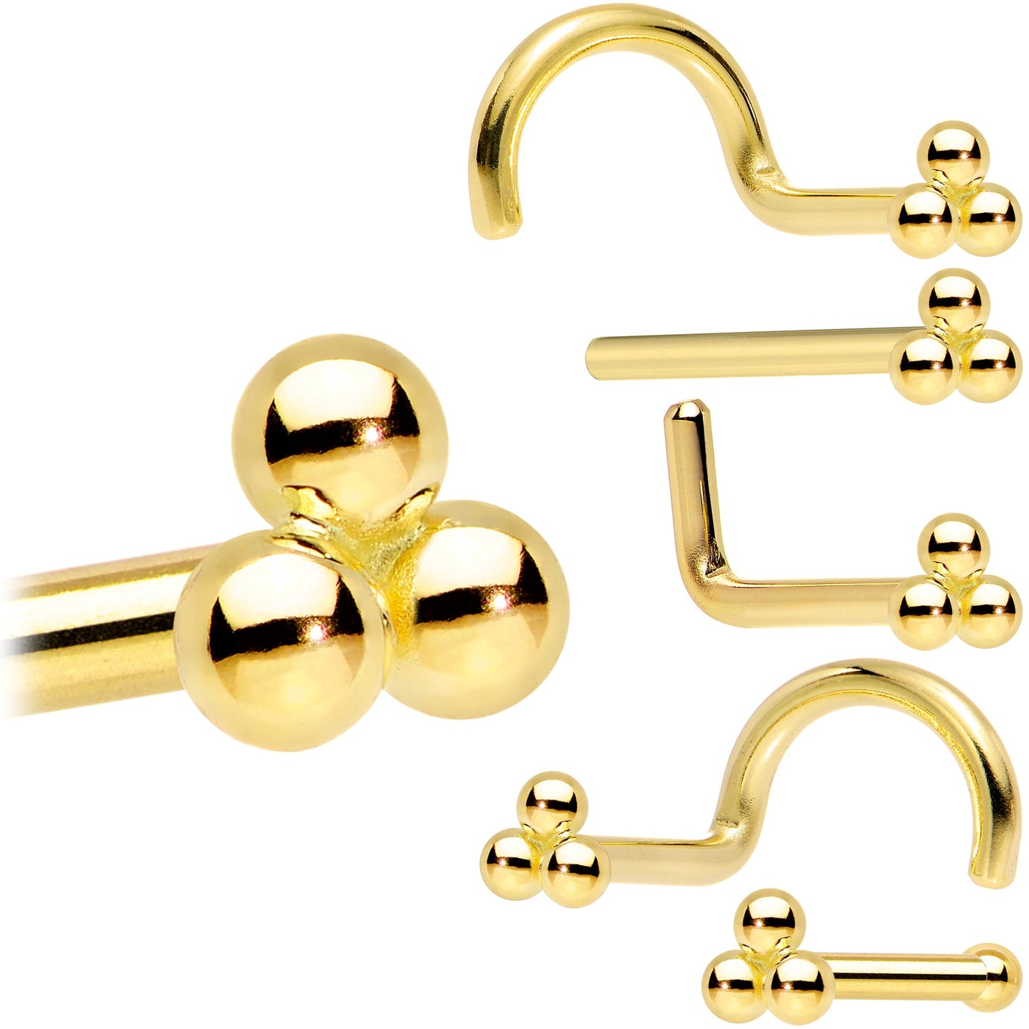 14k Yellow Gold 3mm Trinity Nose Ring