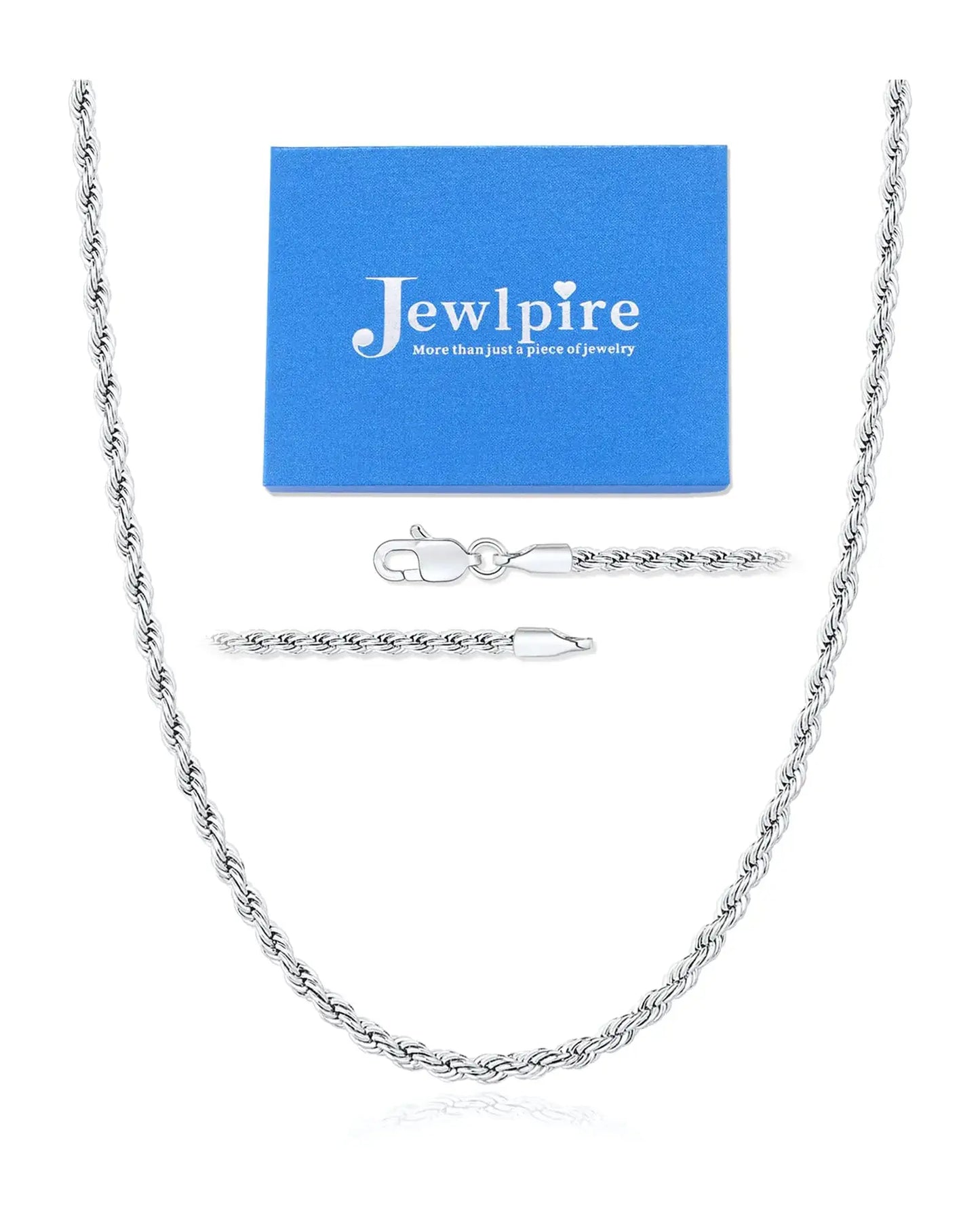 Jewlpire Silver Chain for Men 4mm Rope Chain Necklace Silver Chain Necklace for Men Sturdy Mens Chain Necklaces 22 Inch