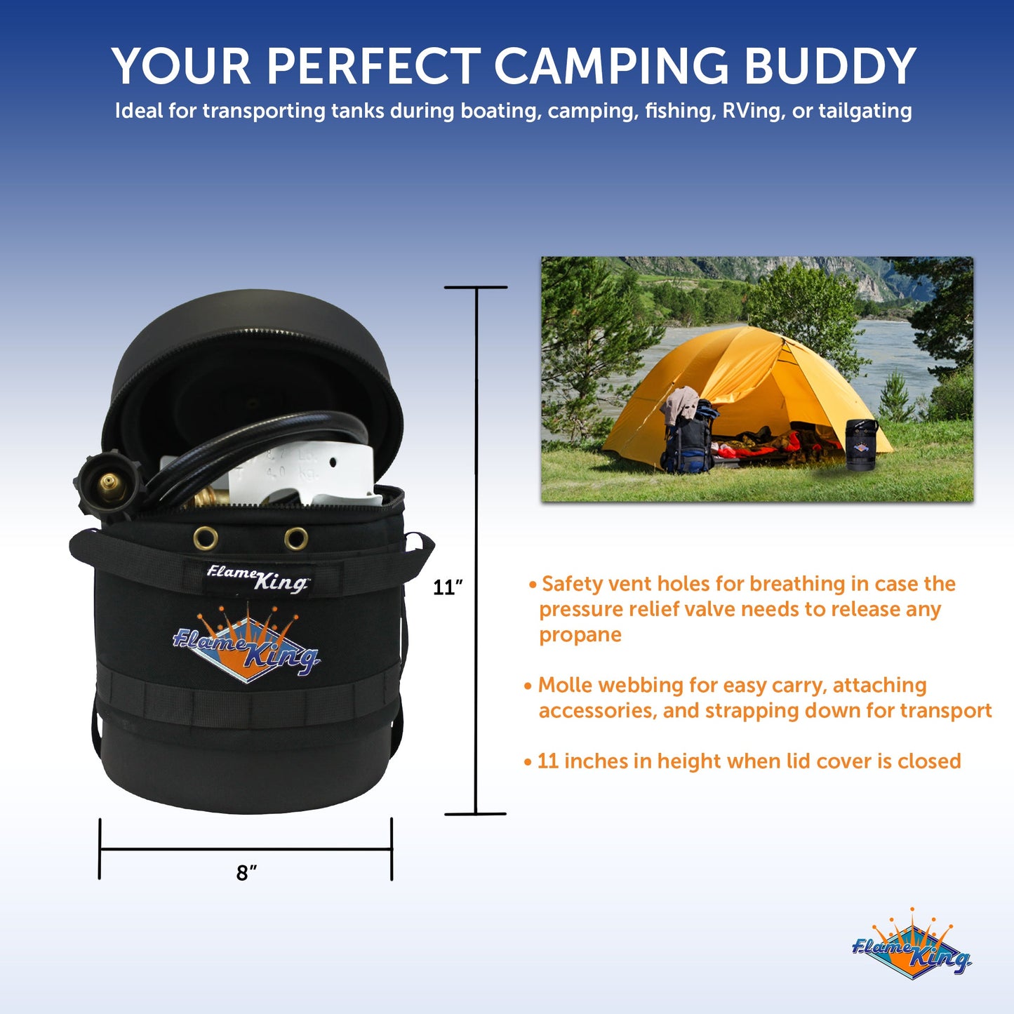 Flame King Propane Gas Hauler Kit 3lb Empty Propane Tank, Adapter Hose and Insulated Protective Carry Case