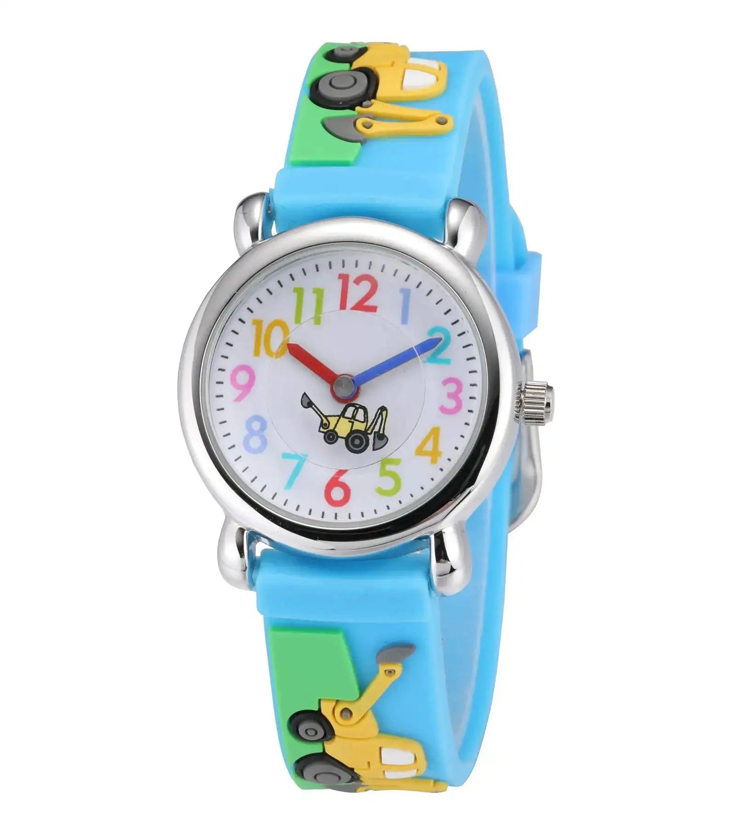Jewtme Kids Time Teacher Watches 3D Cute Cartoon Silicone Children Toddler Wrist Watches for Ages 3-10 Boys Girls Little Child Excavator Blue