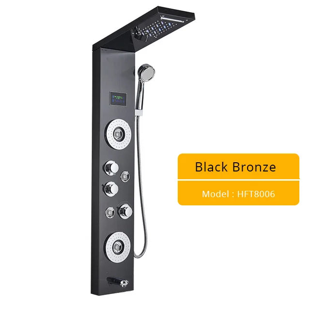 Brushed Nickel Bathroom Shower Column Wall Mounted Black LED Shower Panel Faucets Rainfall Digital Screen 6 Modes Mixer Tap - Premium from Lizard Vigilante - Just $137.99! Shop now at Lizard Vigilante