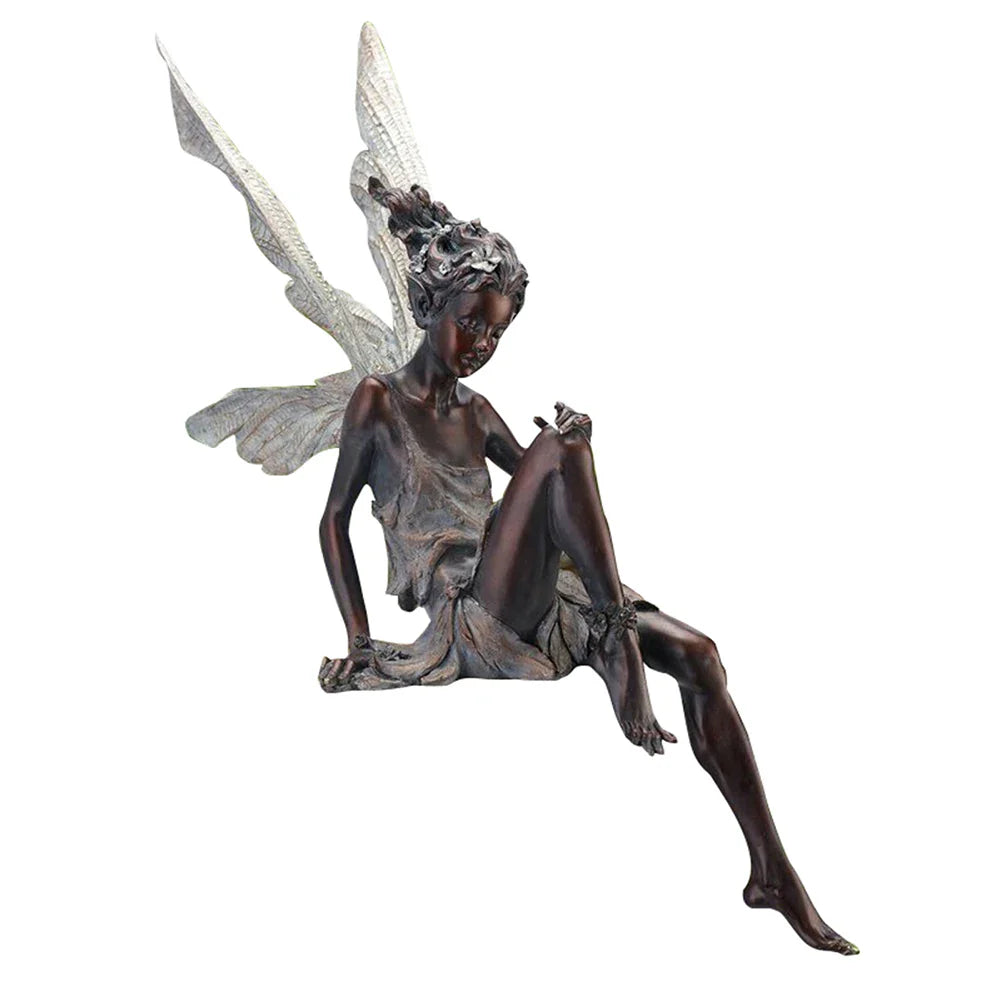 Flower Fairy Sculpture Garden Landscaping Yard Art Ornament Resin Turek Sitting Statue Outdoor Angel Figurines Craft Decoration