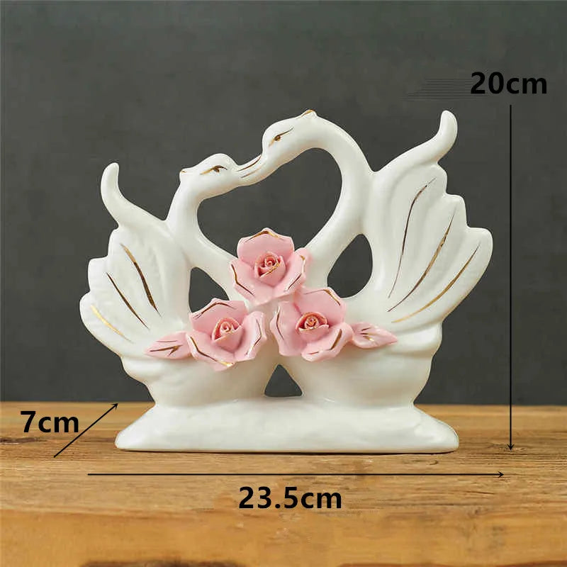 2PCS Swan Statue Pretty Creative Swan Sculpture Figurines Ceramic Crafts Art Home Decoration Accessories1 Pair Wedding Gift