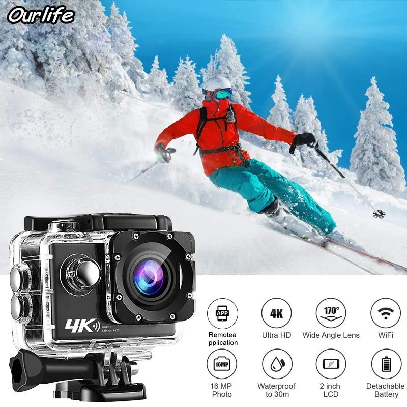 Real 4K 30fps waterproof action camera underwater 30 meters for swimming with 32GB memory card