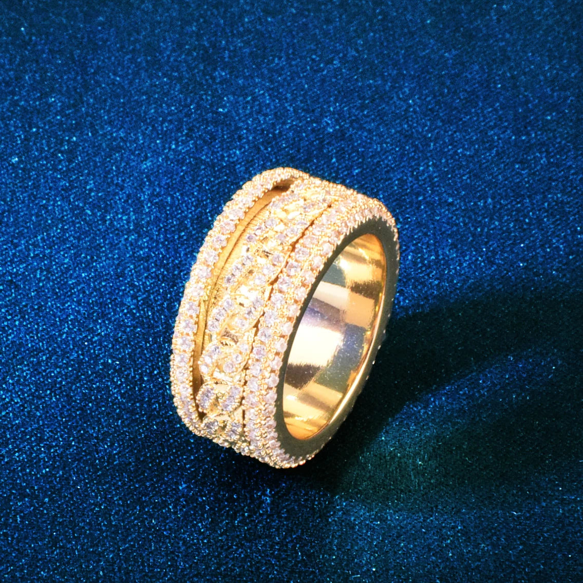 Solid Spinning Cuban Ring For Men Hip Hop RINGS Gold Color Ice Out Cubic Zirconia Fashion Rock Jewelry Gift - Premium from Lizard Vigilante - Just $31.99! Shop now at Lizard Vigilante
