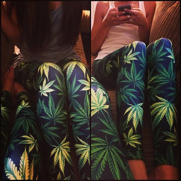 BIVIGAOS Gothic Weed Leaf Leggings – Summer Stretch Street Riot Pants