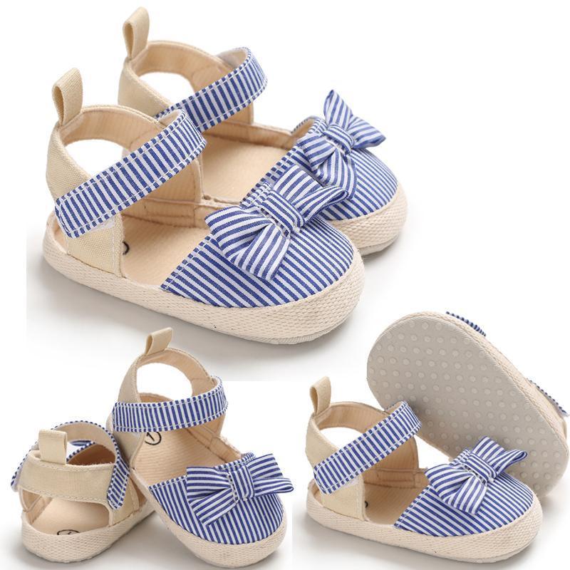 Newborn Infant Baby Summer Shoes Soft Crib Shoes Infants Anti-slip Striped Bowknot Pre Walker Sandals