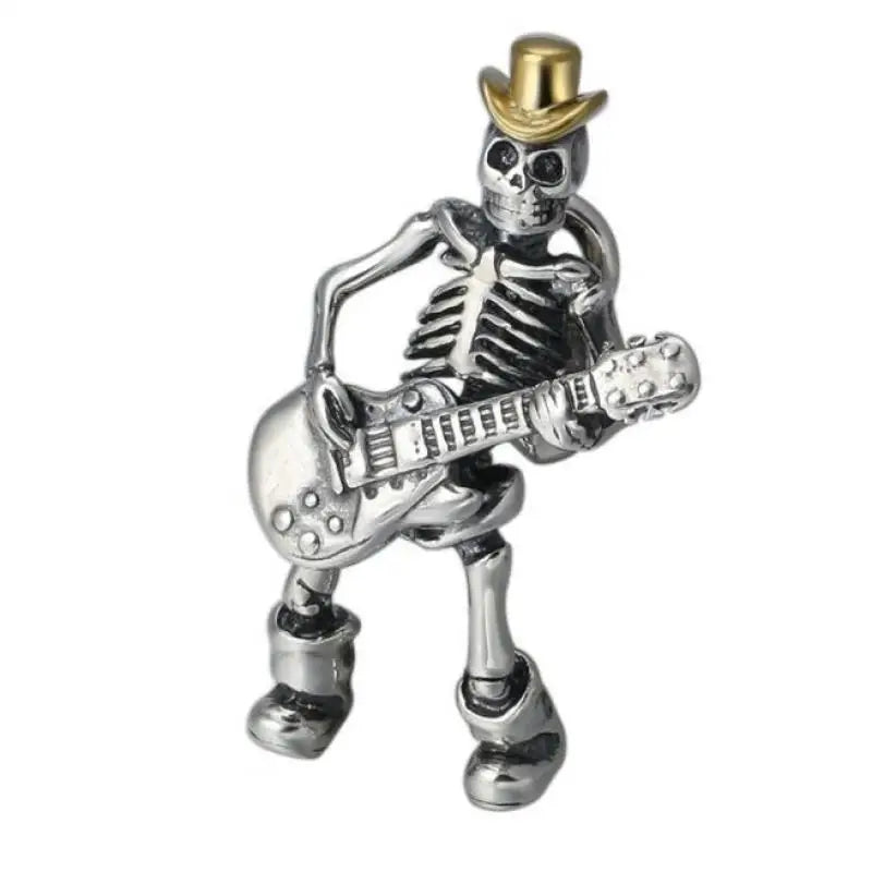 Stage Dive & Die – Retro Skull Guitarist Pendant for Rock Rebels and Road-Worn Souls
