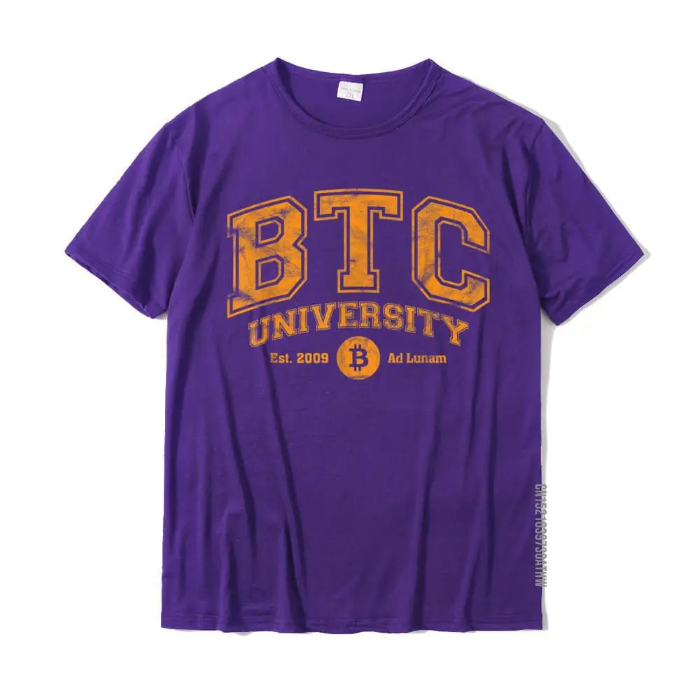 BTC University To The Moon Distressed Bitcoin College Graphic T Shirt