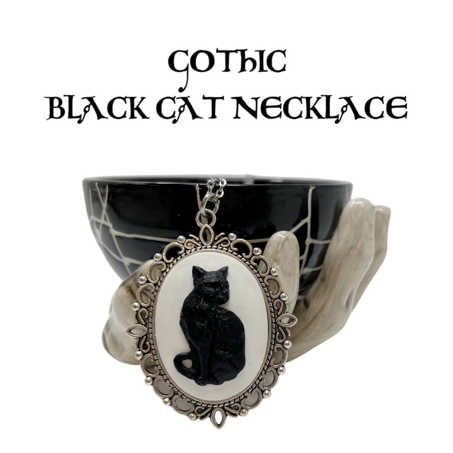 Black cat necklace silver or bronze