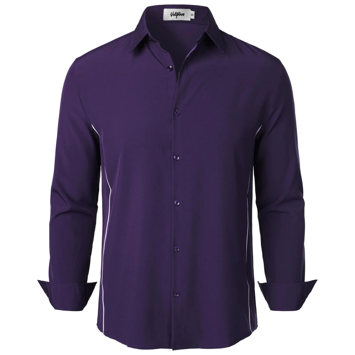 VATPAVE Mens Stretch Dress Shirts Business Formal Shirts Long Sleeve Slim Fit Button Down Shirts Wedding Prom Shirts Small Dark Purple
