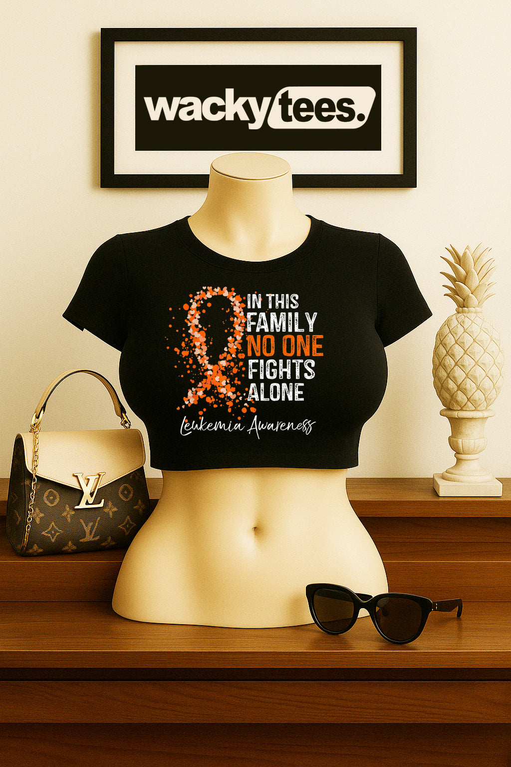 In This Family Nobody Fights Alone Leukemia Cancer Awareness Graphic Tee Shirt