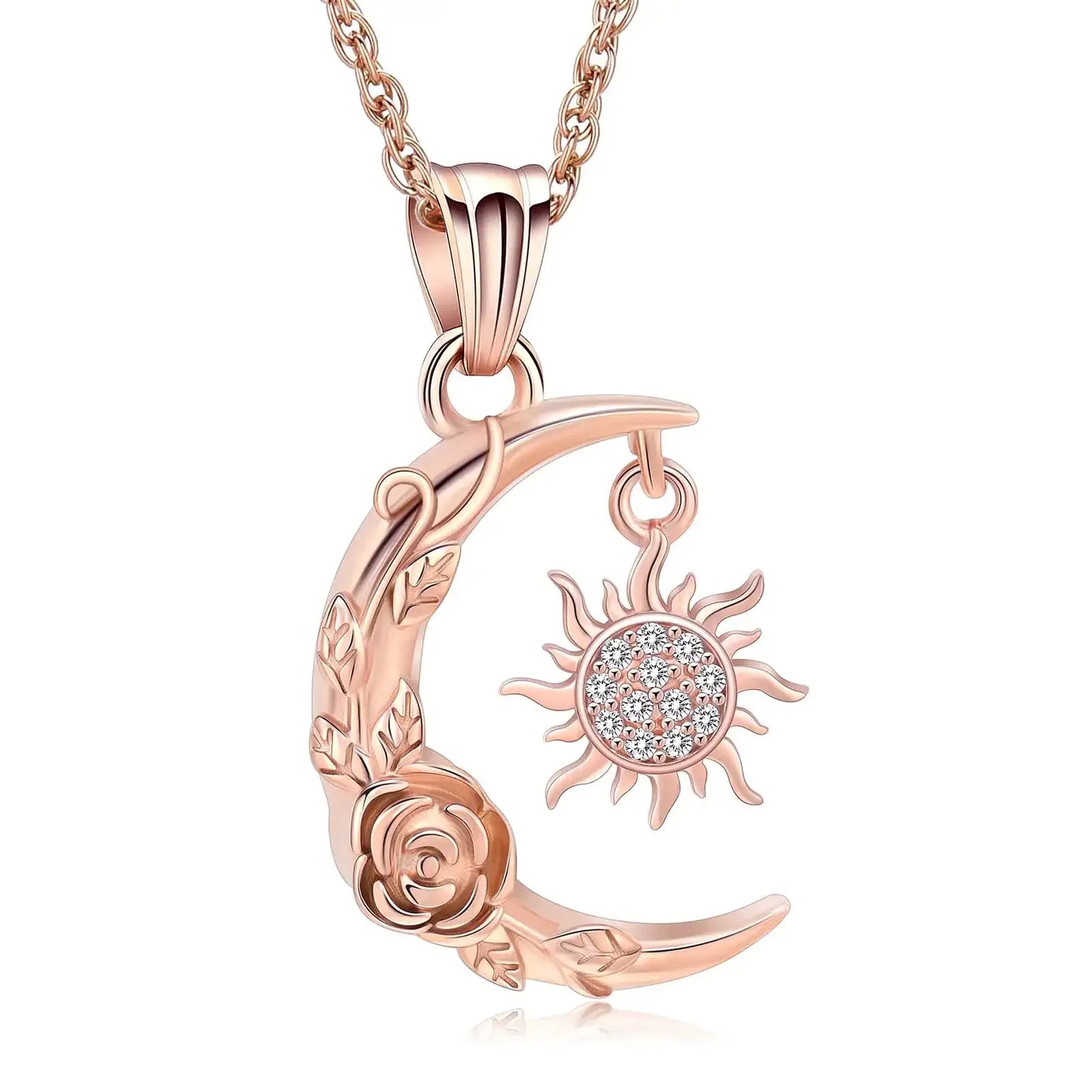 shajwo Cremation Jewelry Crescent Moon and Sun Rose Urn Necklaces for Ashes for Women Men Memorial Human Ashes PendantRose Gold