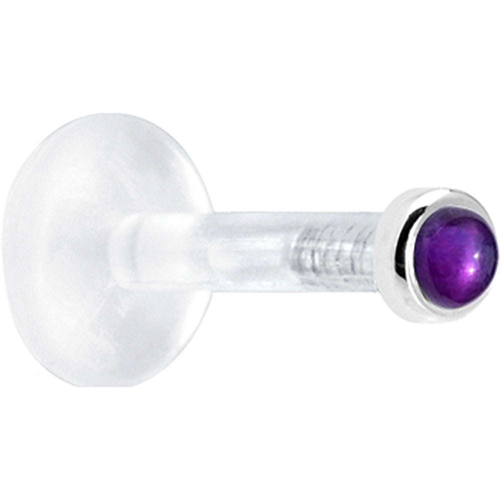 Solid 14K White Gold 2mm Genuine Amethyst Bioplast Push in Labret