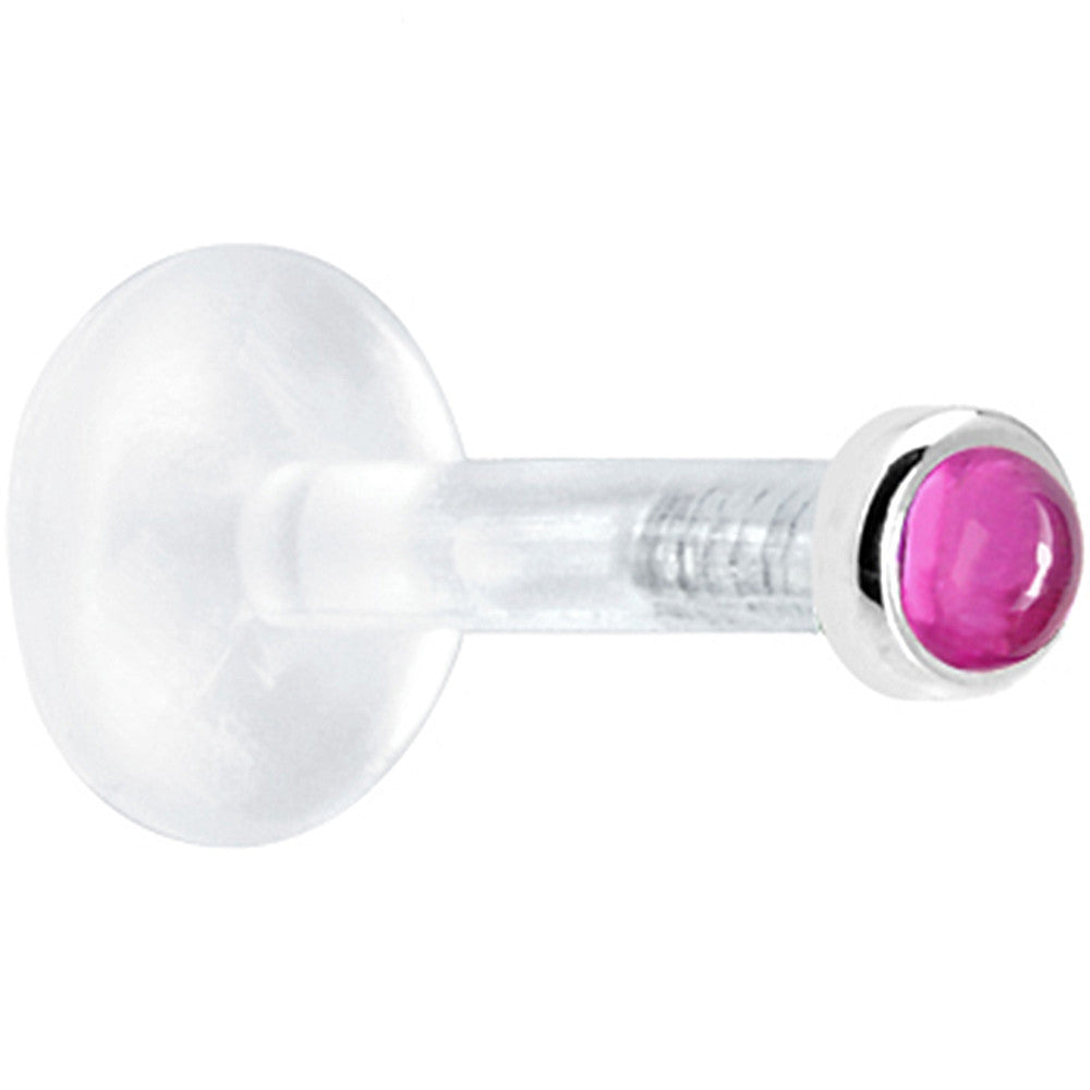 Solid 14K White Gold 2mm Genuine Pink Tourmaline Bioplast Push in Labret