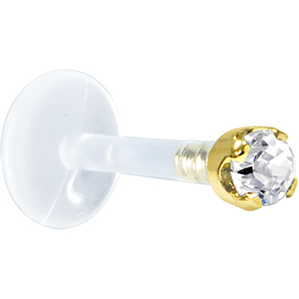 Solid 14K Yellow Gold 1.5mm Genuine Diamond Bioplast Push in Labret