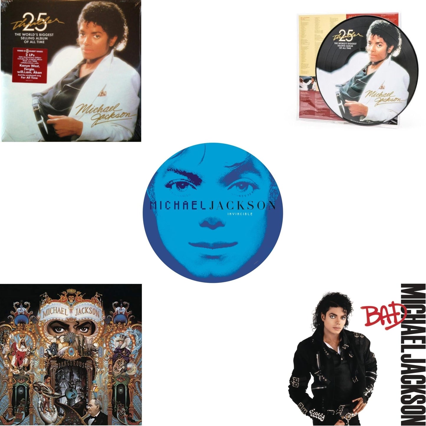 Invincible (2LP/Picture Disc) & Thriller (25Th Anniversary Edition/2LP/180G/Gatefold) & Thriller (Picture Disc) & Dangerous (180G/2LP) & Bad (140G/Gatefold)