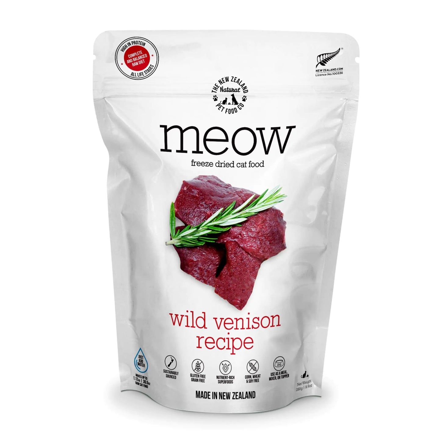 The New Zealand Natural Pet Food Co. Meow Freeze Dried Cat Food - Wild Venison Recipe High Protein Cat Treats Meals & Toppers Dry Cat Food 9.9 oz