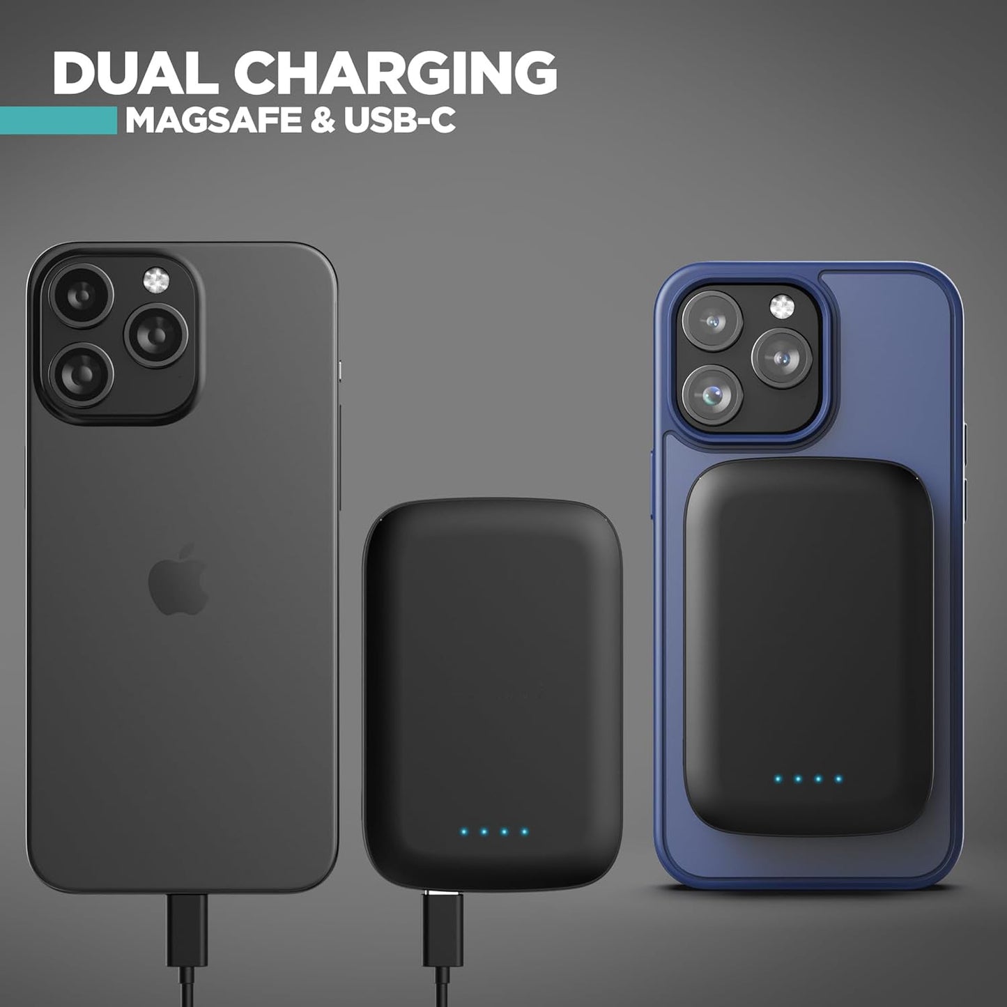 5000mAh Ultra-Slim Magnetic Power Bank for iPhone, Compatible with MagSafe - Fast Charging Wireless Portable Charger, USB C Input Battery Pack (for iPhone 13, 14, 15 Pro Max) Black