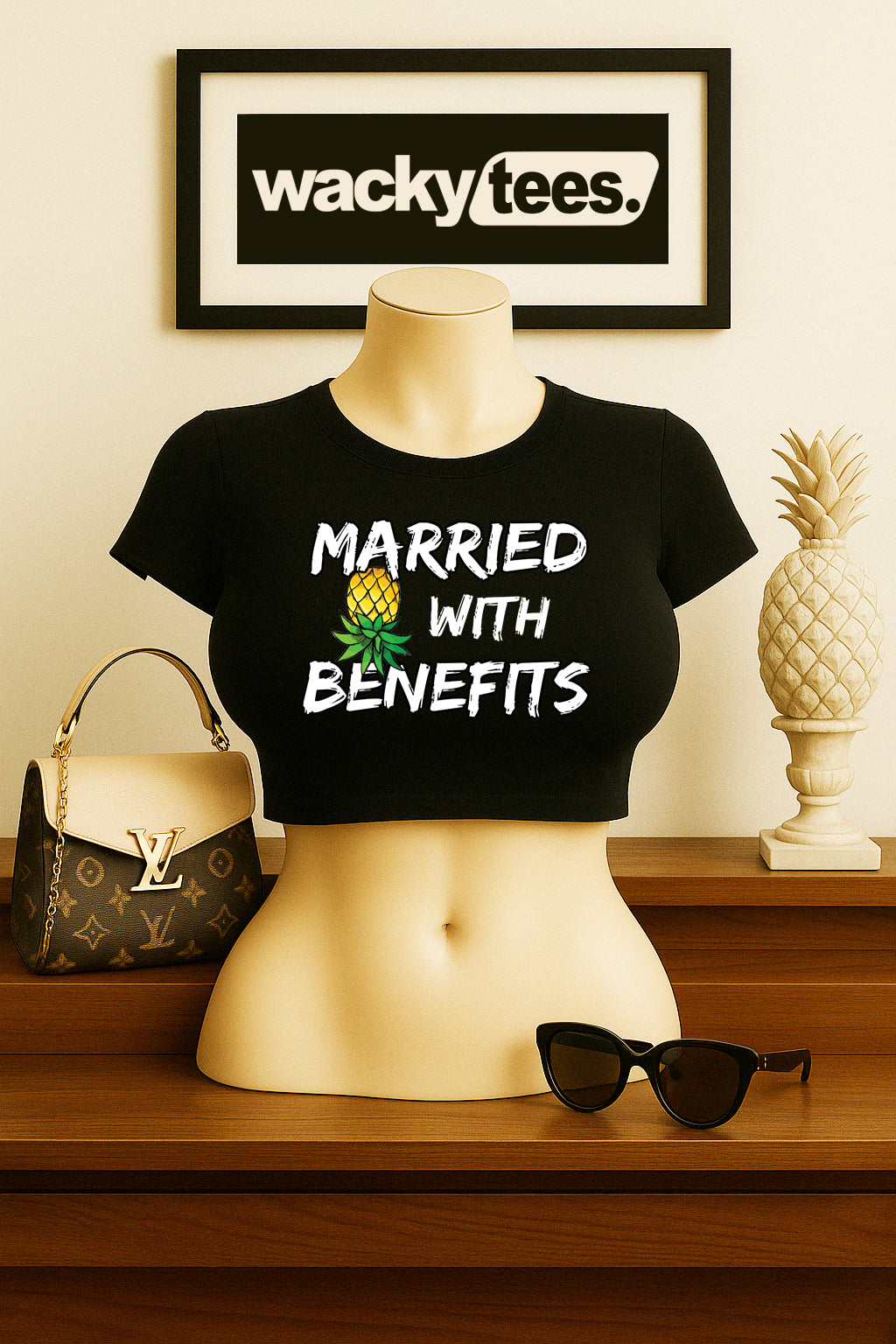 Married With Benefits Upside Down Pineapple Swingers Funny Adult Humor Graphic Tee Shirt