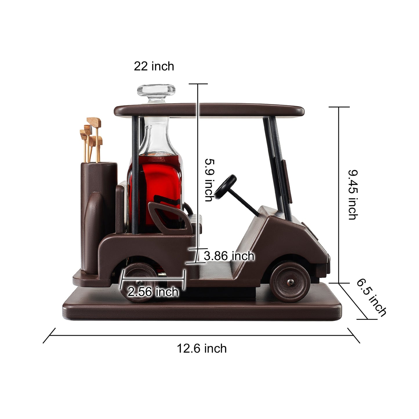Golf Decanter Whiskey Decanter - The Wine Savant - Brown Mahogany Wood Golf Gifts for Both Men & Women, Golf Accessories, Golfer Gifts, Based on A Replica Golf Cart (600ml Decanter)