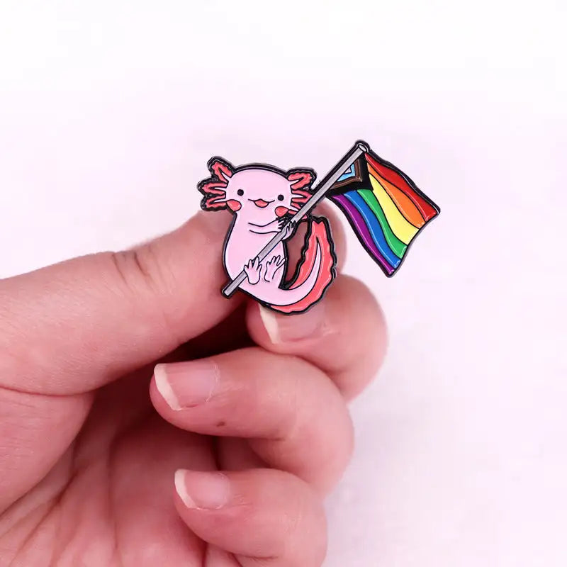 Cute Hexagonal Dinosaur Color Flag Brooch Badge