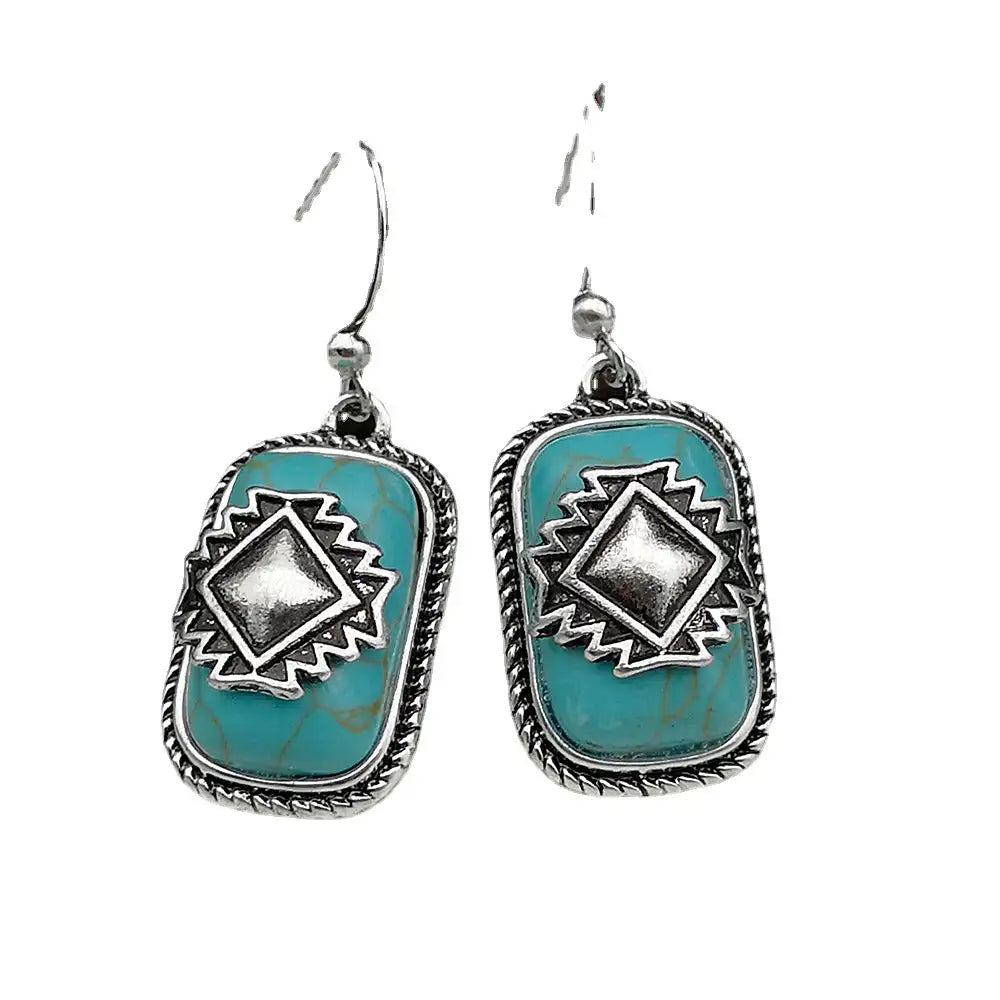 Ethnic Shield Retro Green Turquoise Earrings