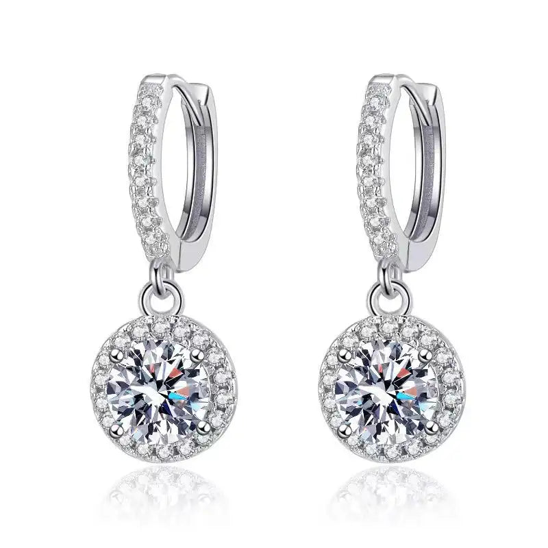 Diamond S925 Sterling Silver Round Bag Earrings